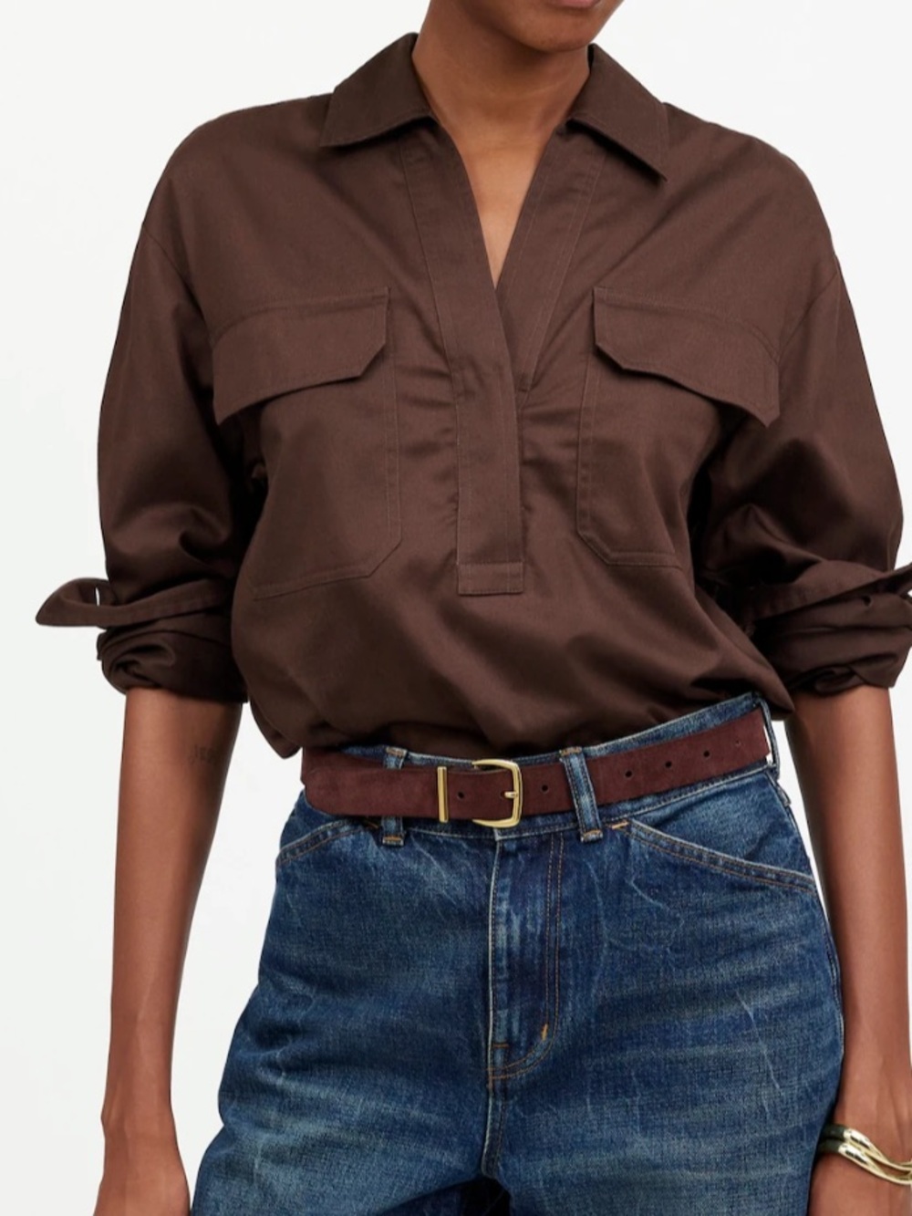 Madewell Chocolate Brown Popover Button-Down Shirt